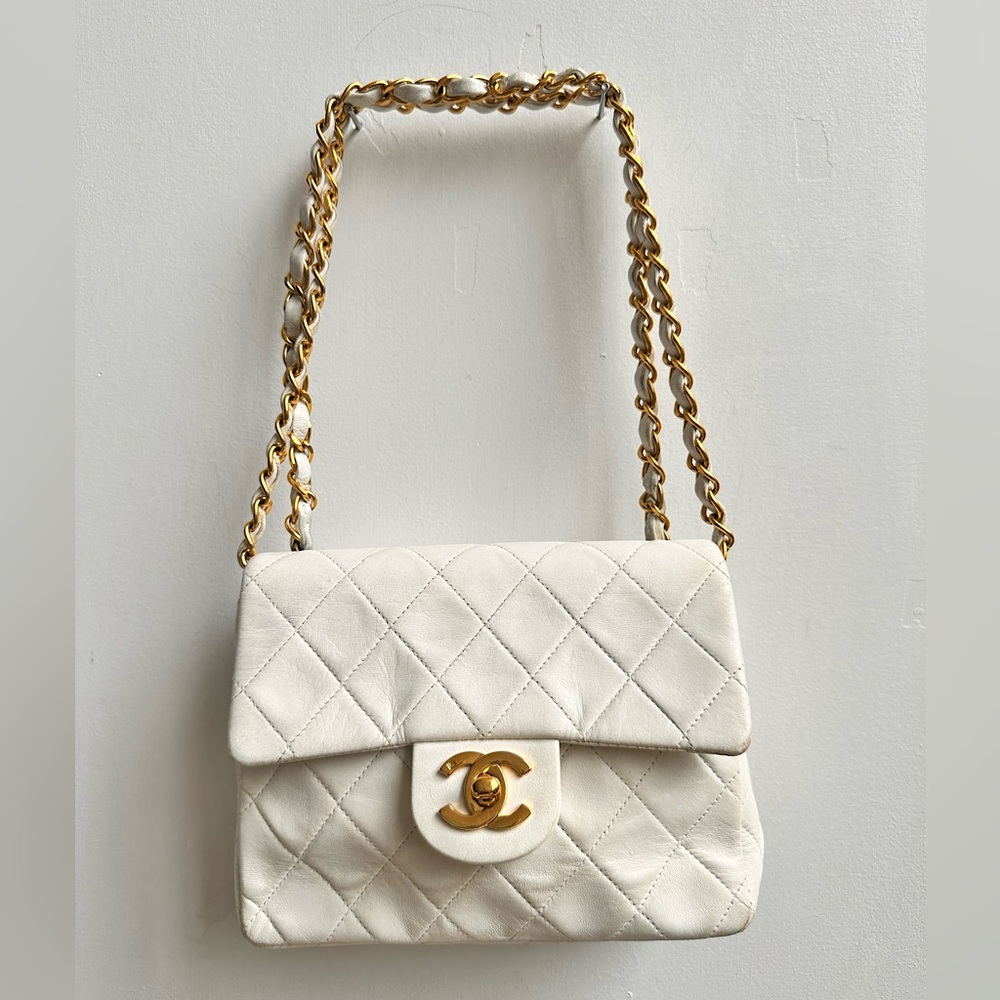 Chanel 1991-1997 Mini Square Flap Shoulder Bag White